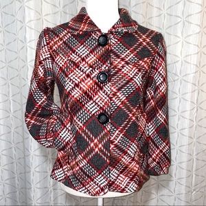 Plaid Jacket Wool Blend, Black, Red, Grey Tweed